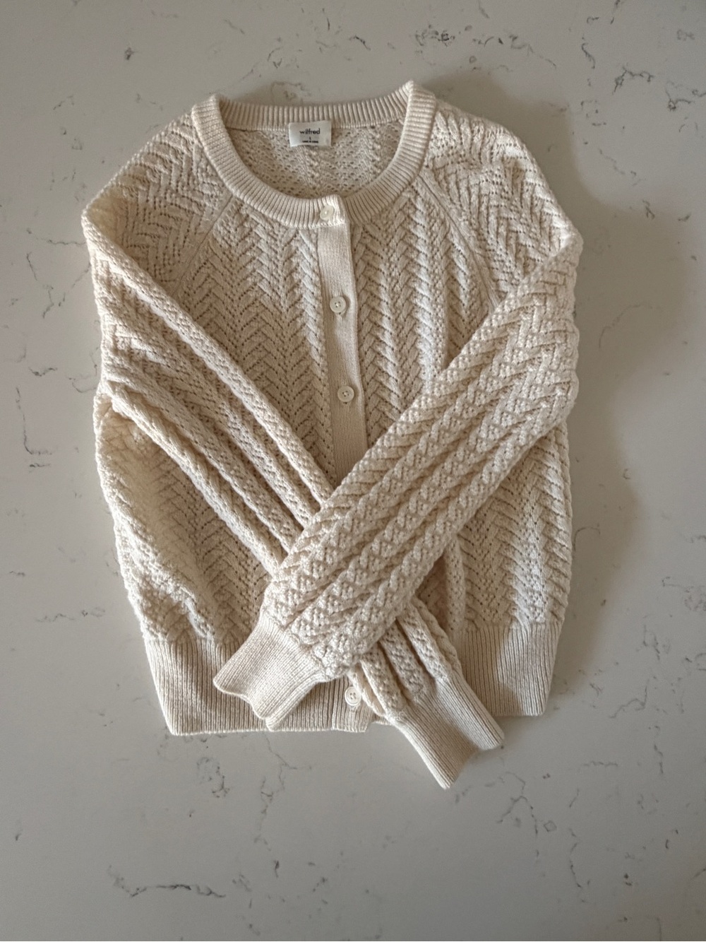 Aritzia Wilfred Cream Knit Button-Front Cardigan
